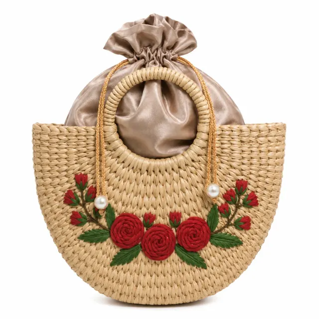 Kauna Grass Floral Embroidery Potli Handbag 